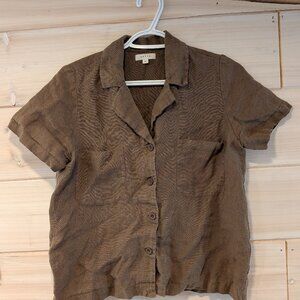 VETTA Capsule The Linen Collared Shirt Extra Small in Olive Green